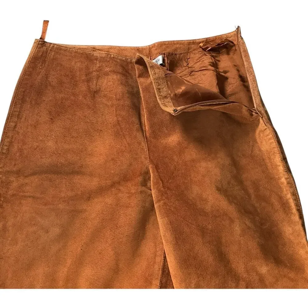 Kay Unger New York Camel Brown Straight Leg Western 100% Sueded Leather Size 10